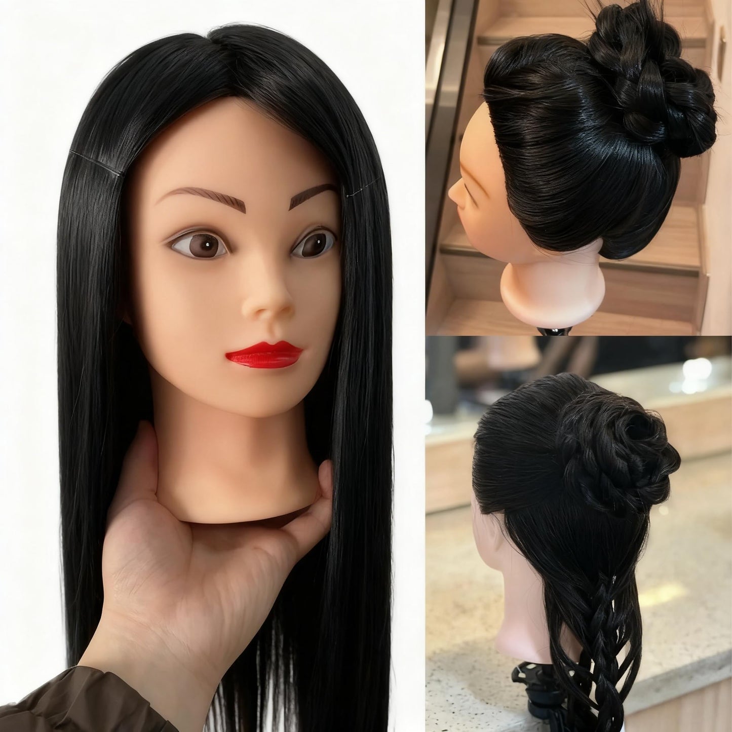 Yiifiulyn Mannequin Head with Hair, 28" Professional Cosmetology Training Doll Head for Hair Cutting, Braiding, Styling Practice, Hairdressing Practice Head for Beginners & Salon Group Use