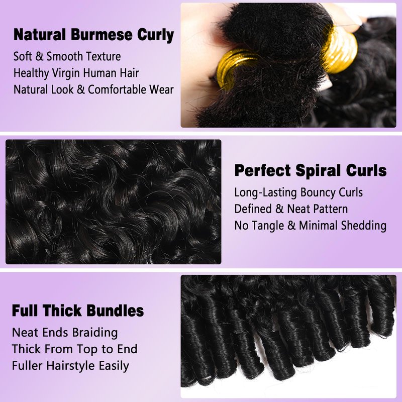 15A Human Braiding Hair for Boho Braids Burmese Curly Spiral Ends Bulk 100% Unprocessed Virgin Hair 16 Inch 1 Bundles/Lot 60g/1Pack Salon-Quality(60g Spiral Curly Ends, 1 Bundle, 16 Inch)