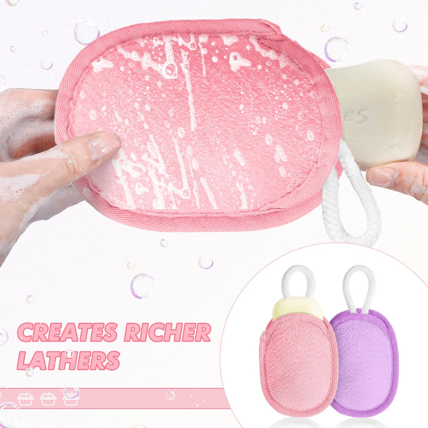 Sunnyray 4 Pcs Bath Body Exfoliating Soap Saver, Exfoliator Scrubber Pouch, Bath Loofah Sponge Body Scrubber Shower Sponge Exfoliating Mesh Pouf for Women and Men Bathing (Pink,Purple)