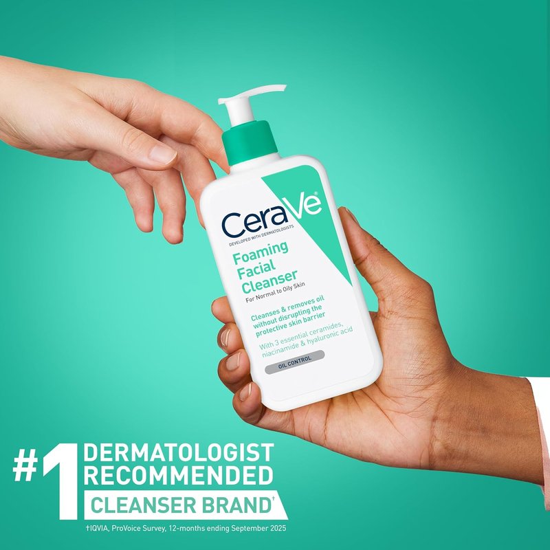 CeraVe Foaming Facial Cleanser - Daily Oil Control Face Wash with Hyaluronic Acid & Ceramides | 16 Fl Oz