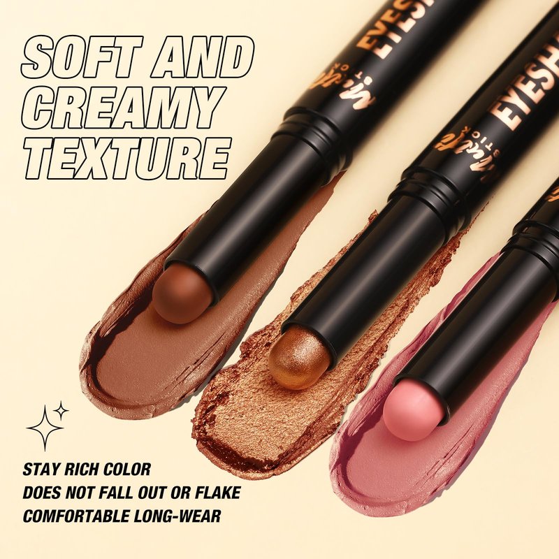 LANGMANNI 8Colors Dual-Ended Cream Eyeshadow Stick Set – Silky Smooth, Waterproof & Transfer-Proof, Built-in Blender Brush, All-Day Matte & Shimmer Wear Eye Makeup(#A)