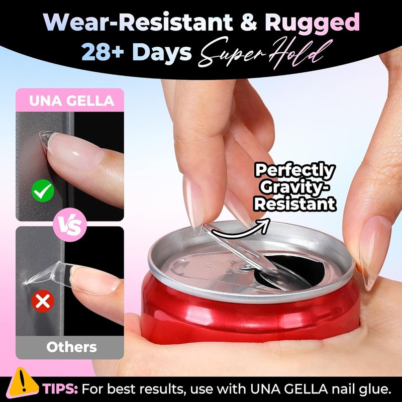 Short Almond Gel Nail Tips - 300PCS Pre-Etched Soft Gel | Easy DIY Press-On Nails for Salon Quality Finish