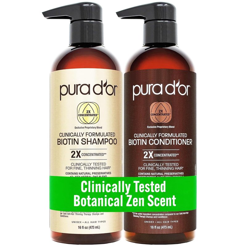 PURA D'OR Biotin Shampoo & Hair Regrowth Conditioner - 2X Concentrated Thickening Blend, Sulfate Free | 16oz x2