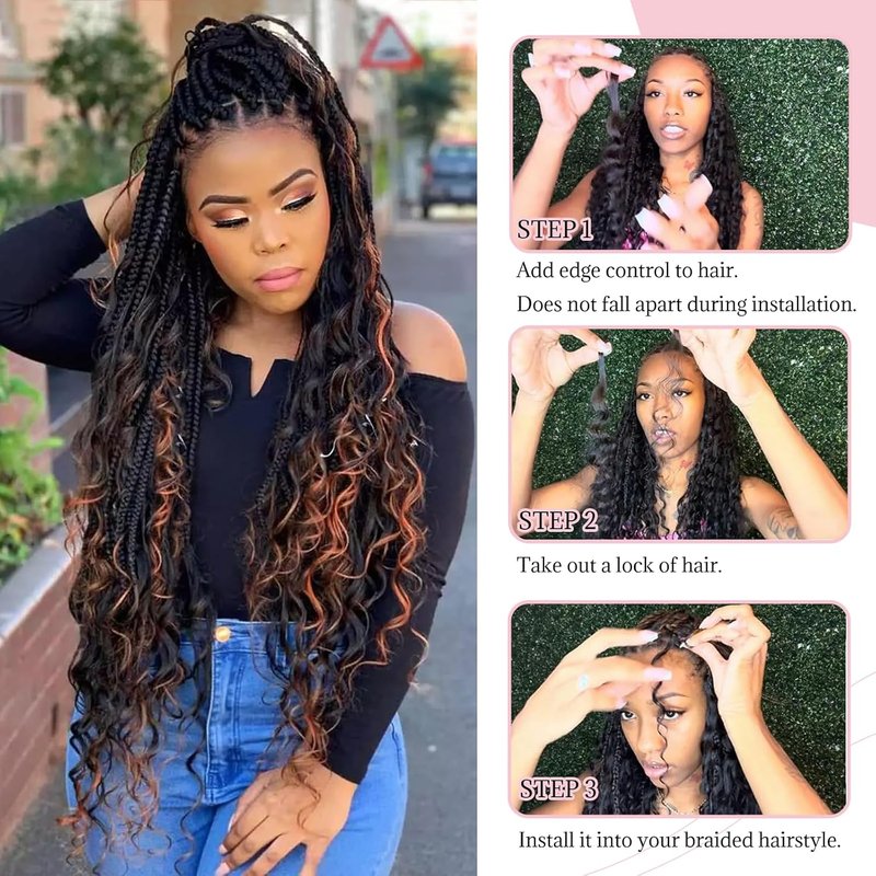 Ombre Water Wave Braiding Hair Extensions - 2 Bundles, 18 Inch, Highlight Curly Boho Braids