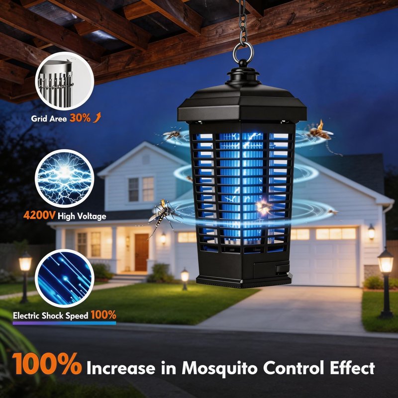 Bug Zapper for Outdoor,Waterproof Electric Mosquito Zapper, Mosquito Zappers, Insect Killer lamp, Electronic Fly Zapper for Backyard, Patio,Garden,Sport Fields Home（4200v,10ft Cord）