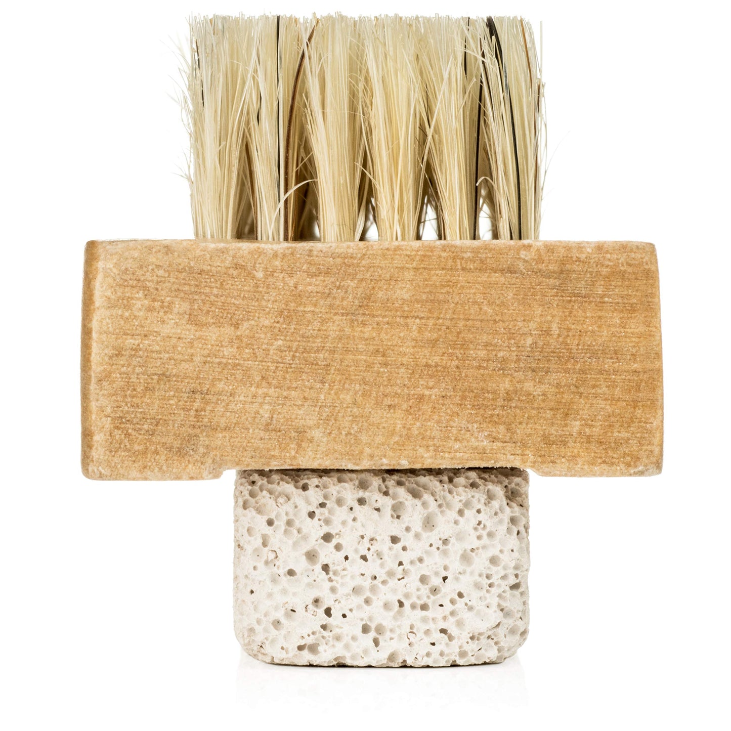 Hand & Foot Brush with Pumice Stone - Natural Bristle Dry Body Exfoliator & Scrubber For Calluses and Dead Skin on Feet, Heels, and Hands - Wooden Handle - Men & Women