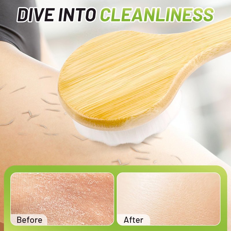 NURENDER Back Brush for Shower, 17.32'' Long Handle Soft Bristles for Sensitive Skin, Effective for Cleansing, Non Slip Grip, Wall Mounted Dry Quickly, Exfoliation Body Scrubber for Men/Women/Elderly