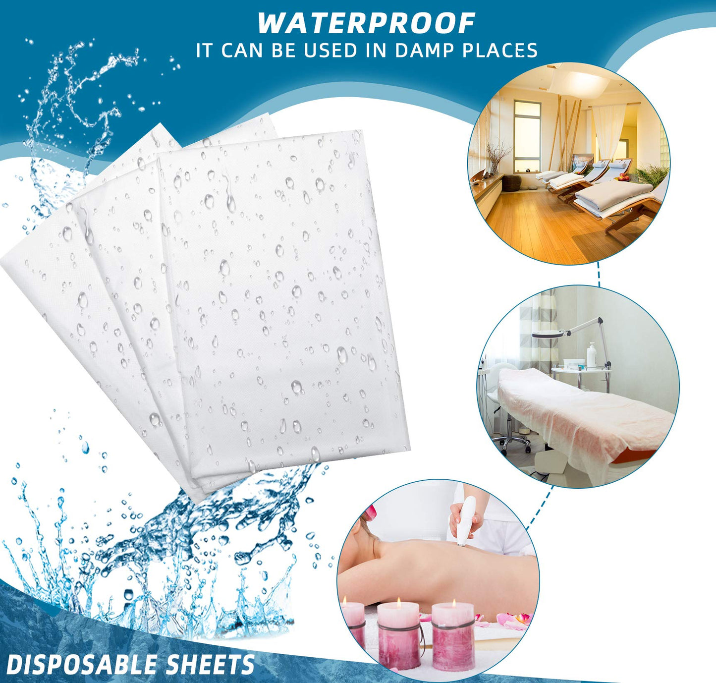 Tatuo 50 Pieces 31 x 70 Inches Disposable Bed Sheets Waterproof Bed Cover Massage Table Sheet Non-woven Fabric for Spa, Lash, Beauty Salon, Waxing, Hotels(White)