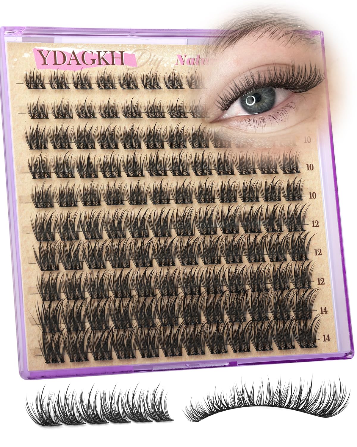 Skiennix Natural Lash Clusters - Short Spiky Eyelash Extensions | 8-14mm Wispy C Curly Mink Silk