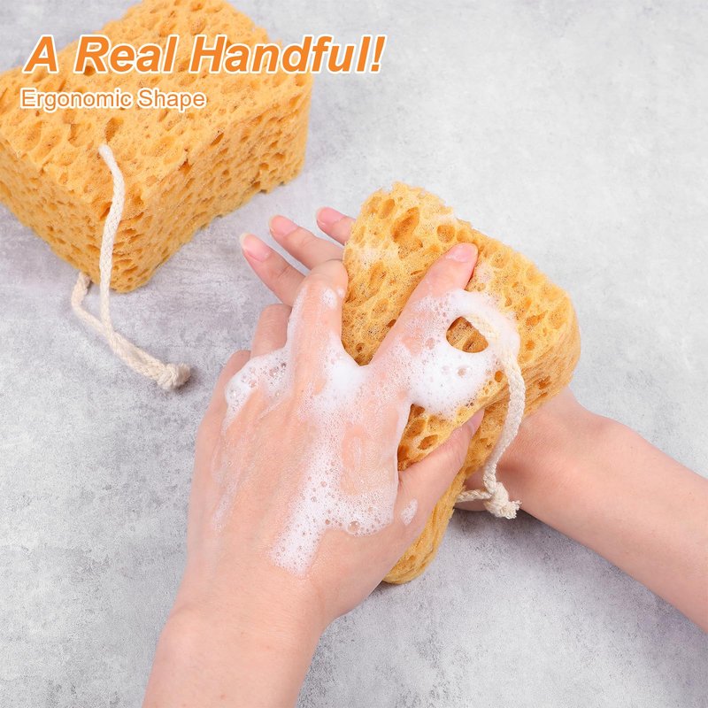 DOPENSPI 2PCS Bath Sponge, Larger Shower Sponges Natural Sponge Ultra Soft Exfoliating Shower Sponges Honeycomb Dense Foam for Women Men Sensitive Dry Skin