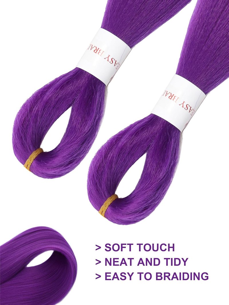 Purple Hair Extensions - Long Pre-Stretched Synthetic Braiding Hair | 26 Inch Twist Braids for Cosplay & Costume Parties