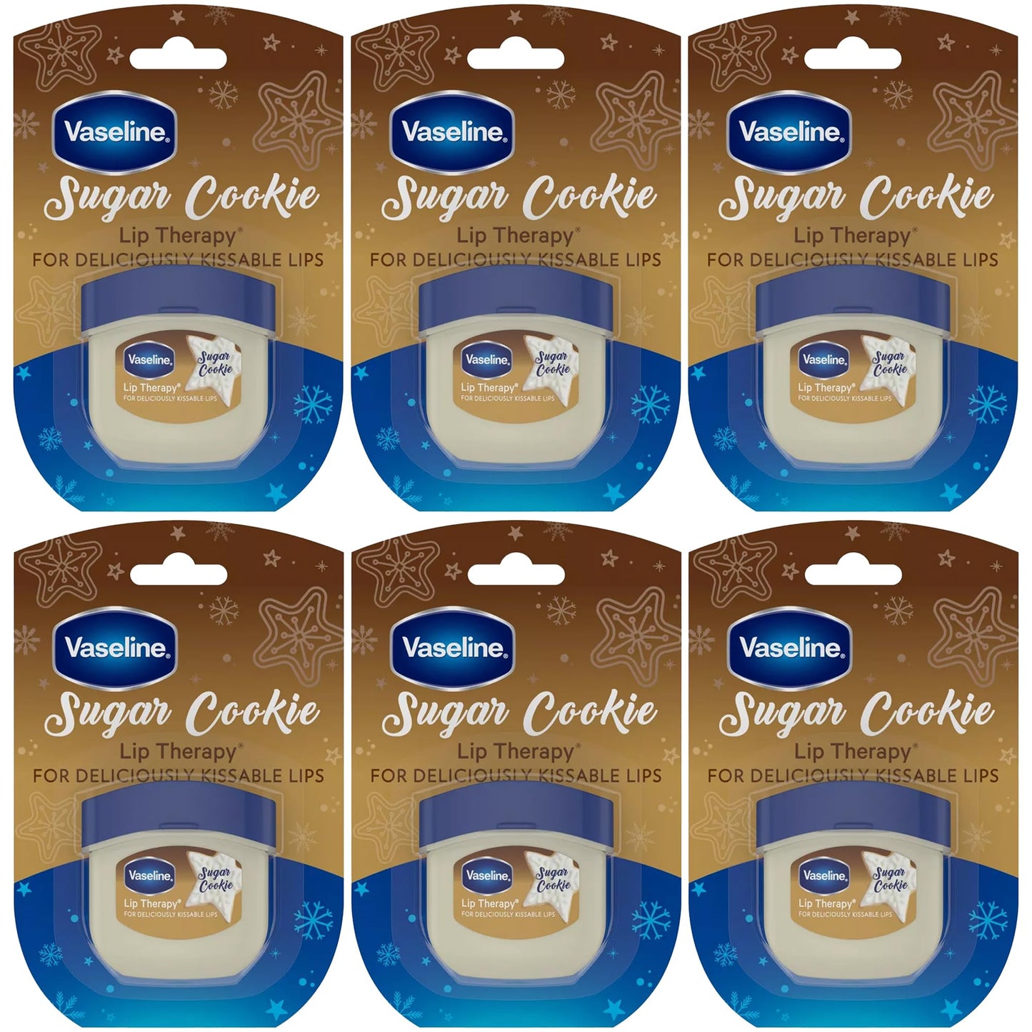 Vaseline Lip Therapy Sugar Cookie – Mini Vaseline Flavored Lip Balm, Hydrating Petroleum Jelly, Clear Lip Gloss, Travel-Size, 0.25 Oz Ea (Pack of 6)