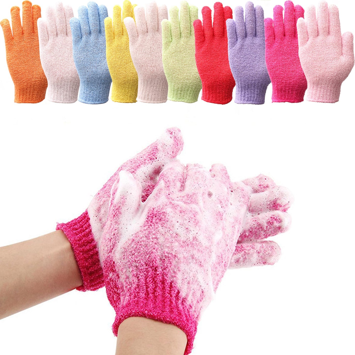 Shower Gloves,Double Sided Exfoliating Bath Gloves,Shower Body Scrub Gloves for Women & Men Deep Clean Skin Spa Massage Beauty Skin Shower Scrubber Bathing Accessories,#P207 (1pair Red)