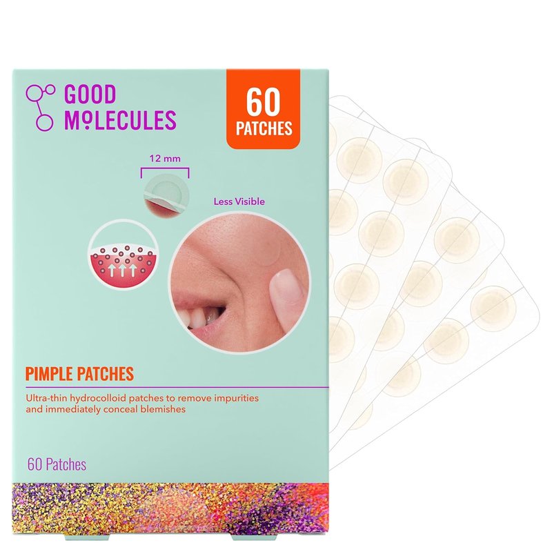Good Molecules Pimple Patches - Ultra-Thin Hydrocolloid Acne Treatment | 60 Pack, Invisible Under Makeup