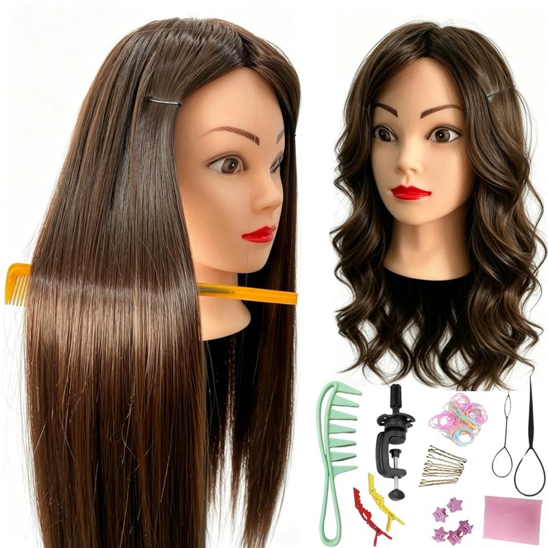 Cosmetology Mannequin Head with Hair, 26"-28" Synthetic Hair Mannequin Head for Braiding, Practice Hair Styling Training Doll Head with Stand