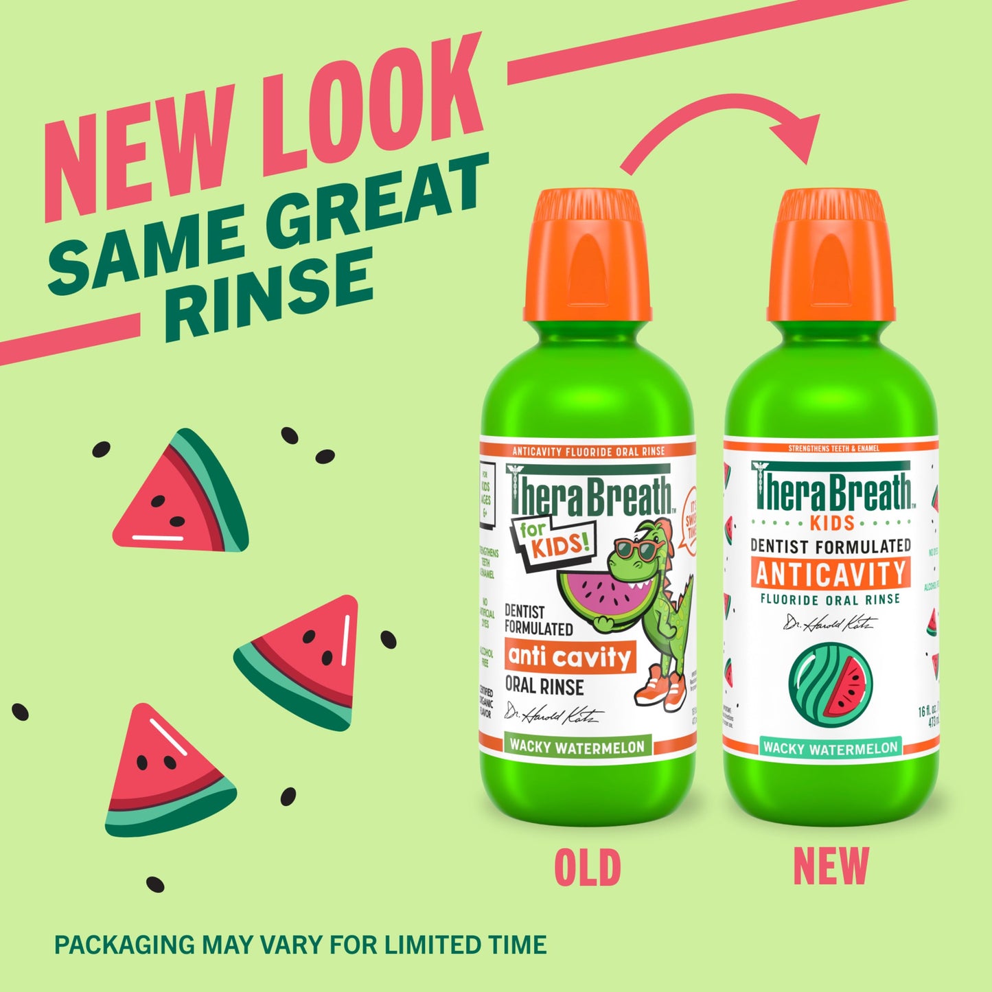 TheraBreath Kids Mouthwash with Fluoride, Organic Wacky Watermelon, Anticavity, 16 fl oz (2 Pack)