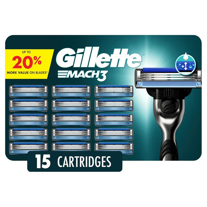Gillette Mach3 Razor Blades - 15 Count Men's 3-Blade Refills for a Smooth Shave