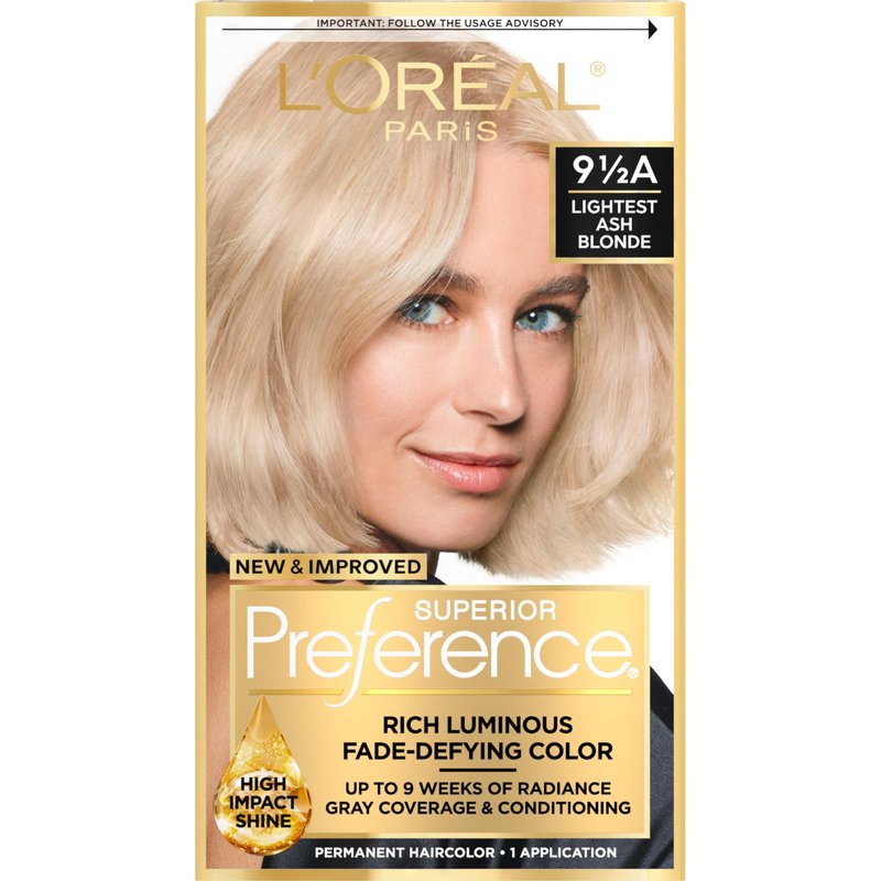 L'Oreal Paris Superior Preference Luminous Fade-Defying Permanent Hair Color, Hair Dye For Up to 9 Weeks of Radiance, Lightest Ash Blonde 9.5A, 1 Hair Dye Kit