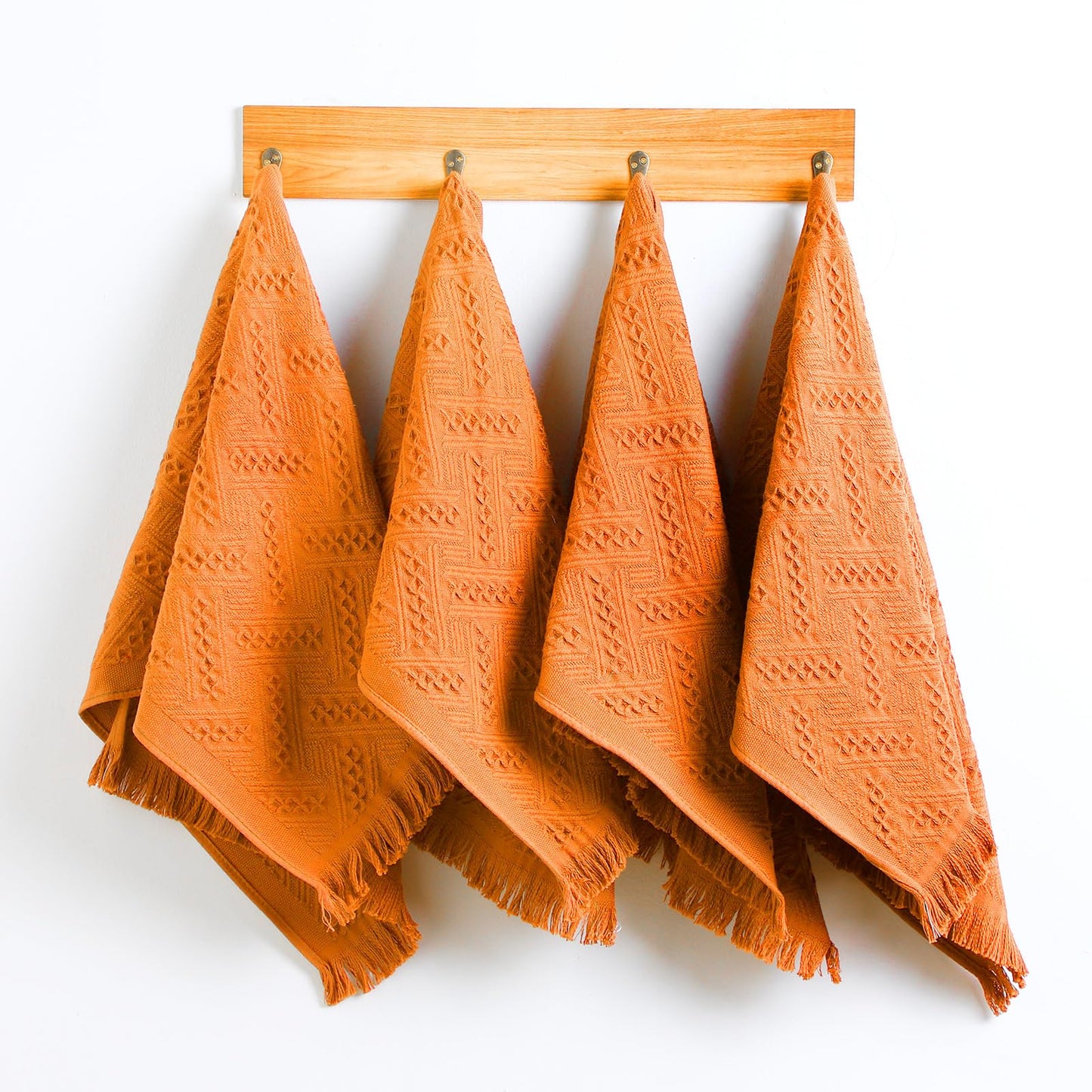 HunnmingRe 4 Pack Boho Hand Towel for Bathroom Kitchen 14x30 Inch 100% Turkish Cotton Summer Boho Decorative Towel Waffle Farmhouse Bathroom Decor Absorbent Soft Guest Gift(Orange)