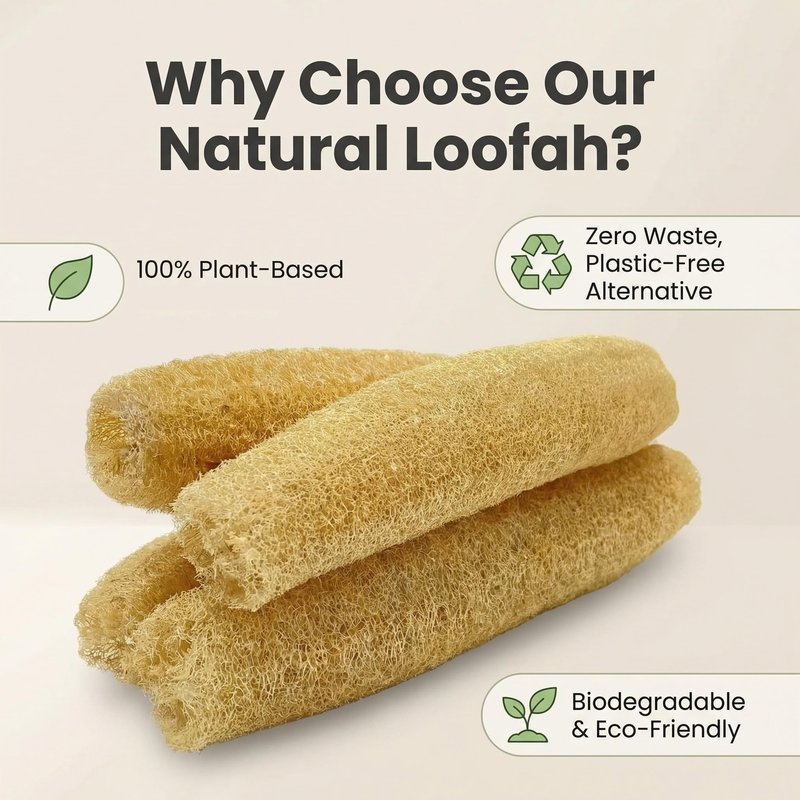 Natural Organic Loofah Sponge 4 Pack, Exfoliating Body Scrubber for Shower Bath, 100% Biodegradable Gentle Luffa for Sensitive Skin, Multi‑Purpose Cleaning Tool