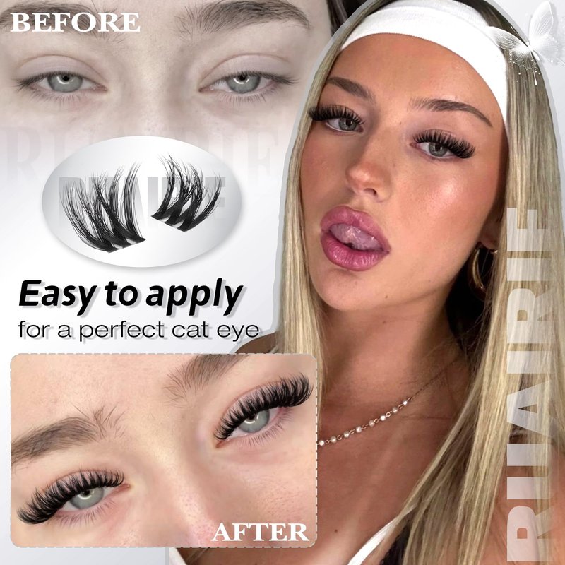 Fluffy Lash Clusters Wispy Cluster Eyelash Extensions 8-16mm Downy Eyelash Clusters Volume Lash Clusters Faux Mink D-Curly Spider Lash Extensions Invisible Band Eyelashes Clusters