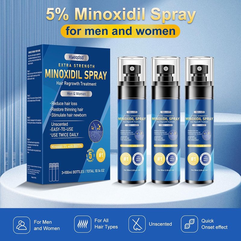 Minoxidil 5% Spray for Men - Biotin Infused Hair Growth Treatment for Thicker, Fuller Hair & Beard | 21oz, 10 Month Supply