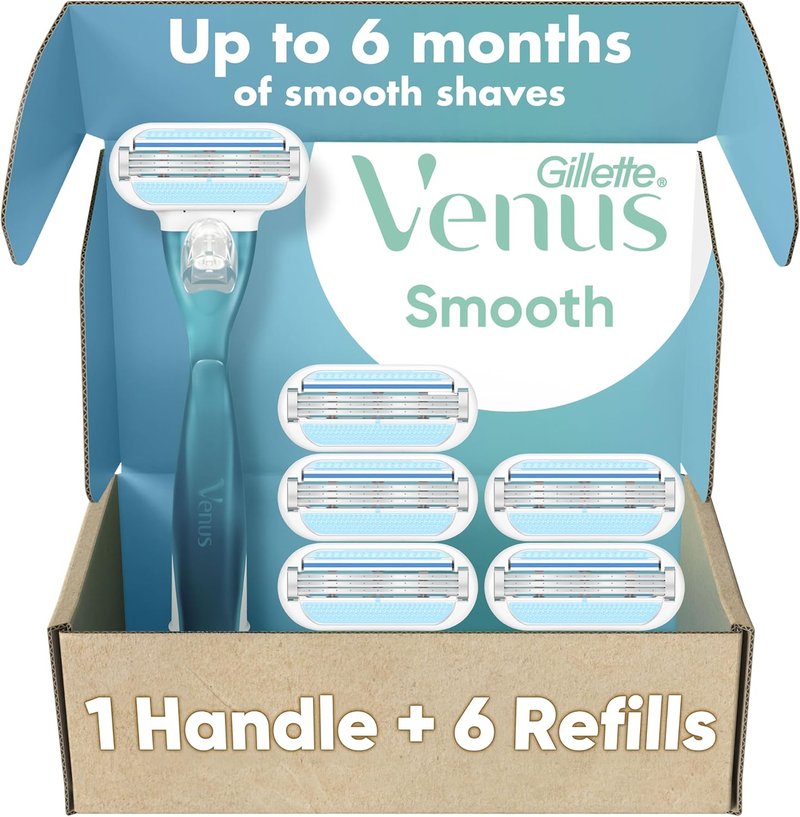 Gillette Venus Smooth Women's Razor - Soft-Grip Handle + 6 Refills for Effortless Shaving