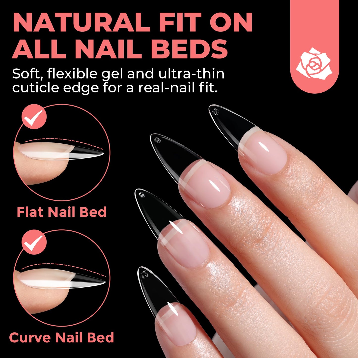 UNA GELLA Stiletto Gel Nail Tips: Full Cover 312Pcs No C Curve Halloween Stiletto Nail Tips Pre-buff Press On Nails Half Matte Almond Gel Tips for Nail Extension DIY Salon 12 Sizes
