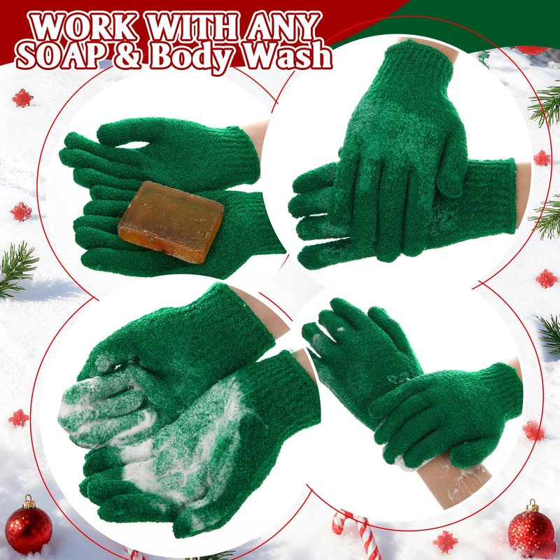 Tasdurian 48 Pcs Red and Green Exfoliating Gloves Shower Gloves Bulk Christmas Stocking Stuffing Gifts Double Sided Body Scrub Exfoliate Glove for Women & Men Bath Shower Beauty Spa Massage Scrubber