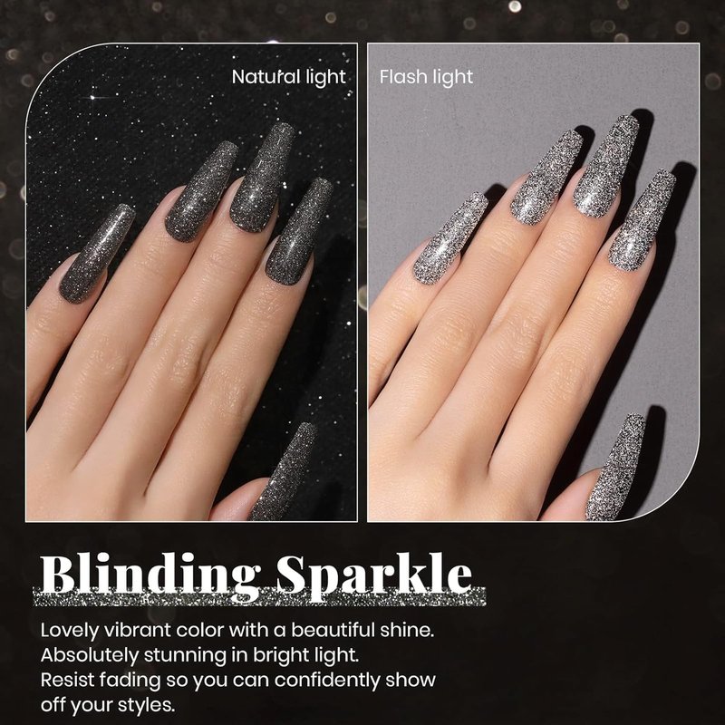 Beetles Black Gel Nail Polish - 15ML Glitter Reflective Shimmer for Stunning DIY Nail Art