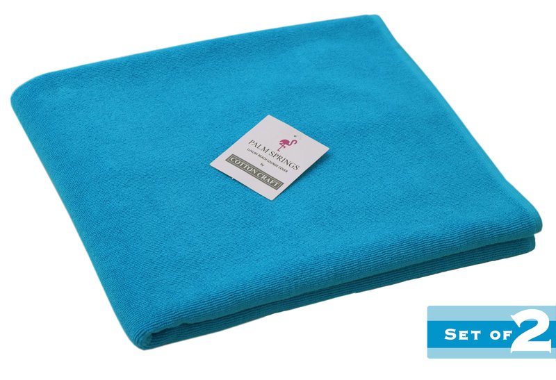 COTTON CRAFT Pool Lounge Chair Cover - 2 Pack Euro Spa Waffle Weave Chaise Lounge Cover - 100% Cotton Ringspun Terry Towel - Beach Chair Cover - Oversized 32 in W x 82 in Length x 7 in Pocket – Aqua