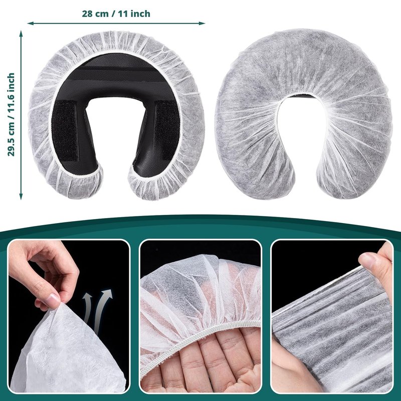 Noverlife 100PCS Disposable Fitted Face Cradle Covers, Non-woven Ultra Soft Massage Face Covers Headrest Covers for Massage Tables & Massage Chairs, Universal Size Beauty Salon SPA Face Rest Covers