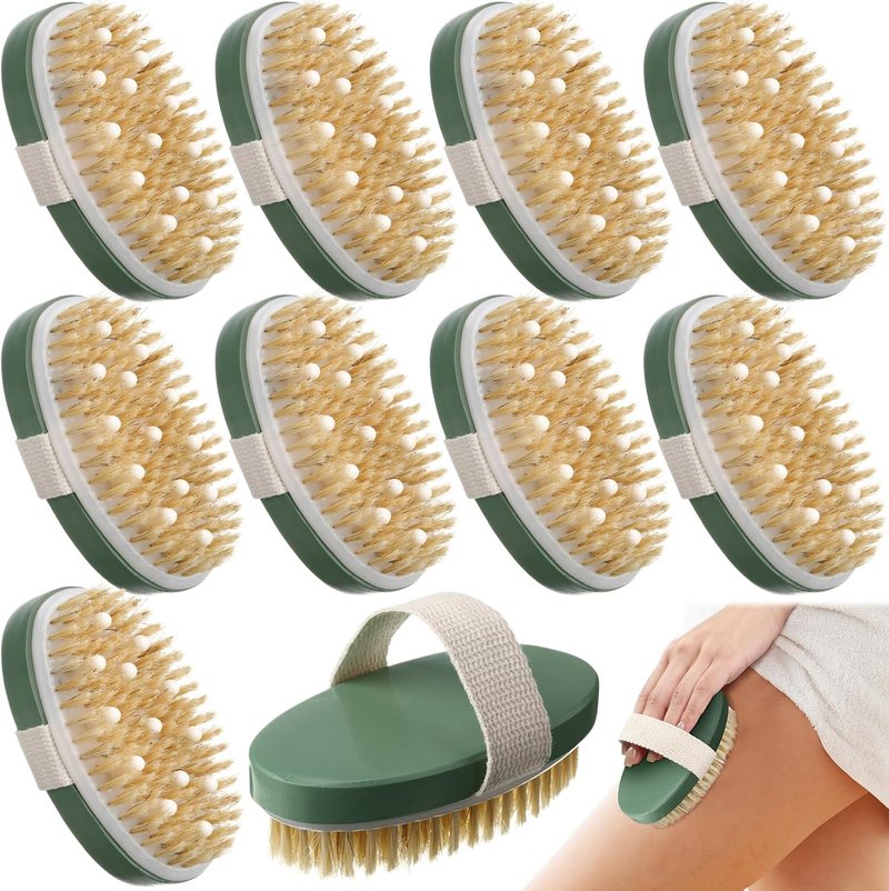 Gejoy Dry Brushing Body Brush Set - 10 Exfoliating Brushes for Lymphatic Drainage & Cellulite | Sage Green (4.92 x 2.56 Inches)