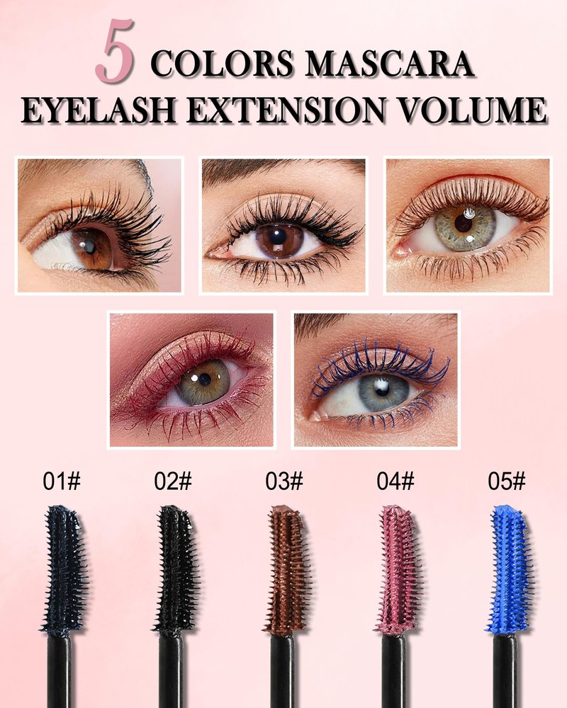 Black Grey Waterproof Mascara, Liquid Lashes Extensions Mascara with Dual-Sided Brush, Great for Lengthening and Volumizing Eyelashes, Tubing Mascera Fiber No Clumping, Long Lasting, Smudge-Proof-01