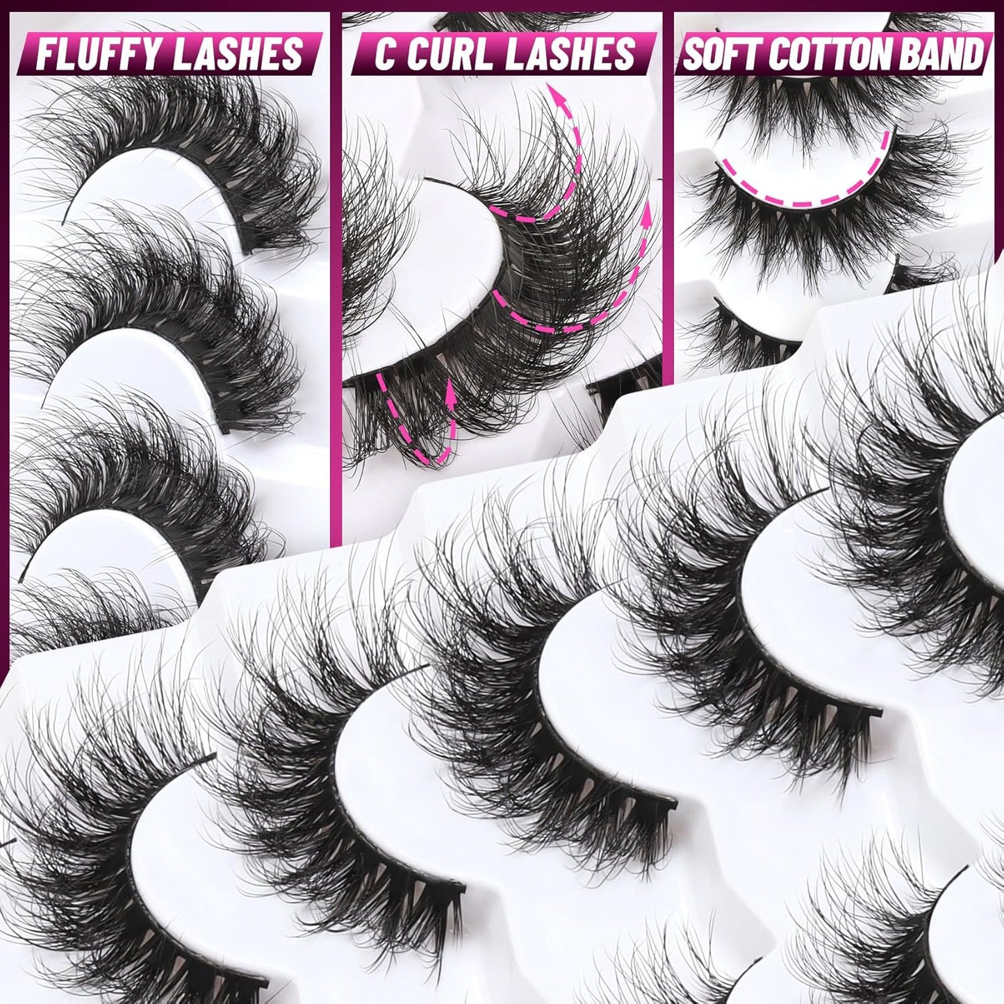 Veleasha False Eyelashes - Fluffy Faux Mink Cat Eye Lashes | 7 Pairs for a Natural Look