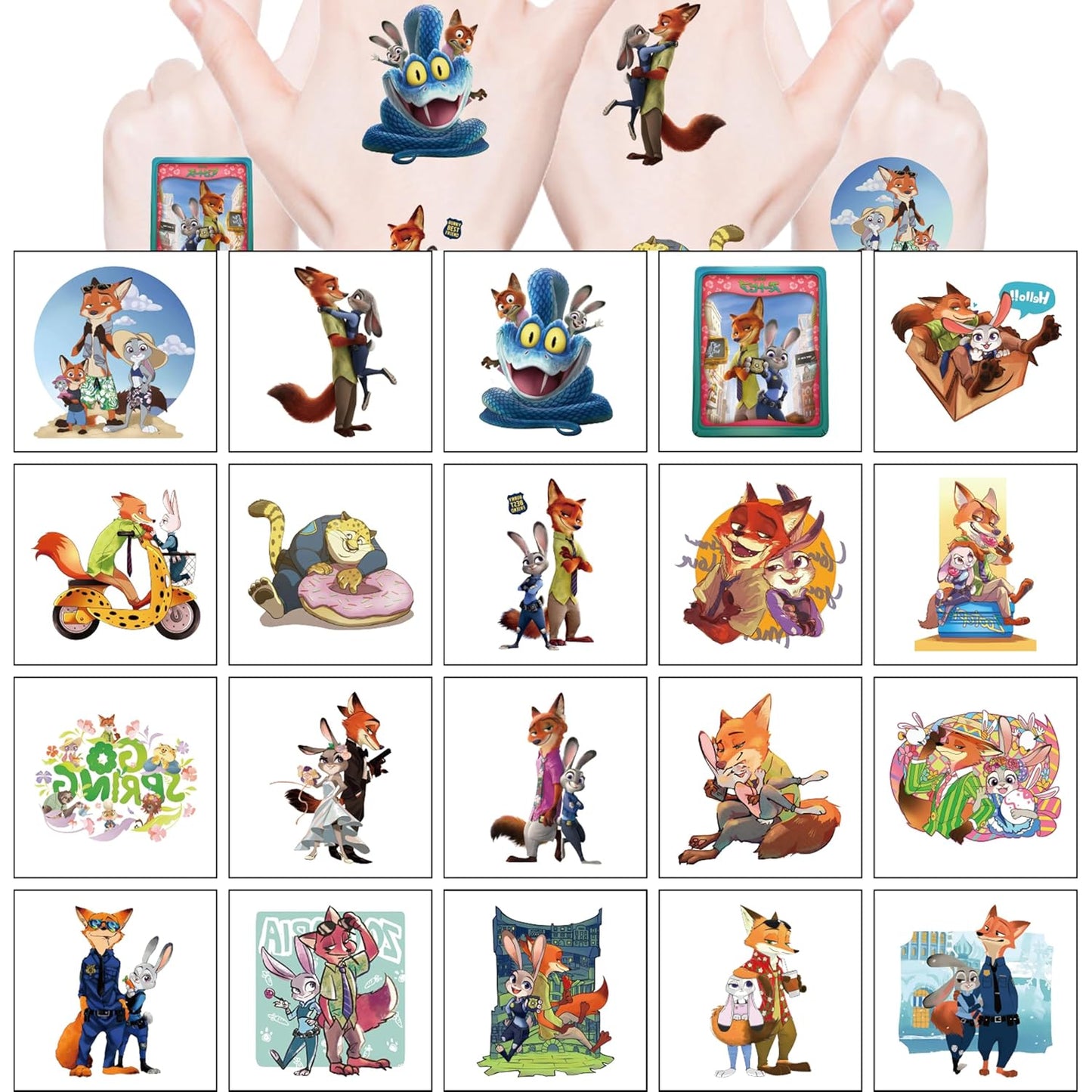 Zootopia 2 Temporary Tattoos - 20 Sheets of Fun Cartoon Stickers for Kids' Parties & Rewards