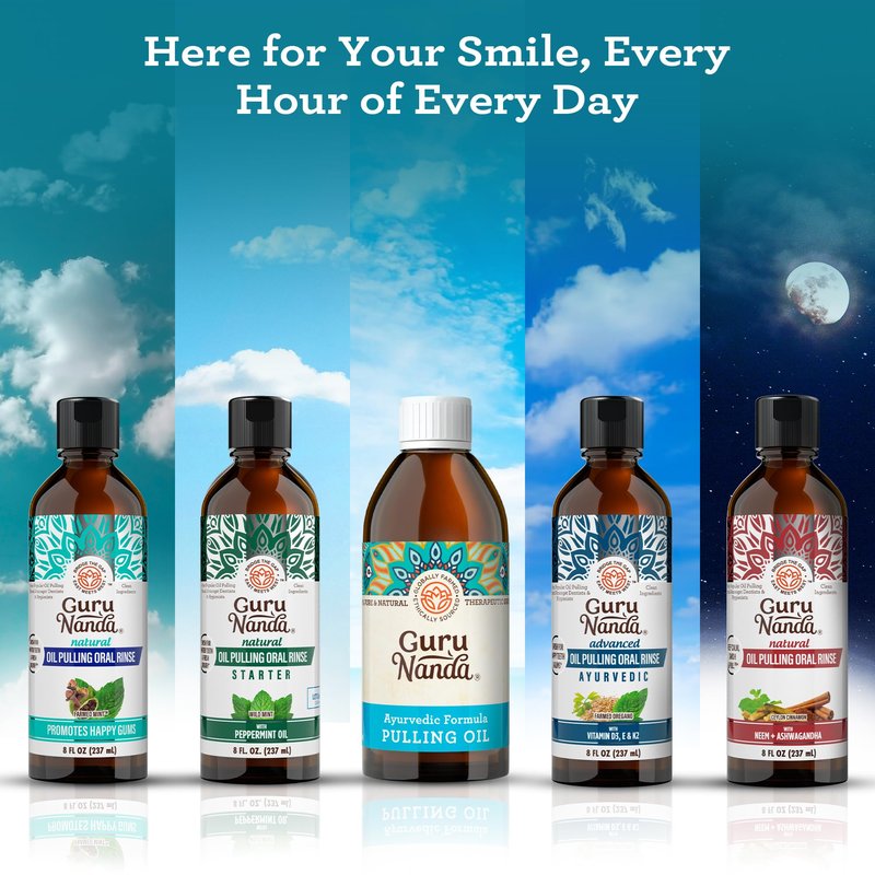 GuruNanda Original Oil Pulling Mouthwash, Promotes Deep Cleaning, with Coconut & Sesame for Teeth & Gum Health & Fresh Breath, with Tongue Scraper, Alcohol-Free, 8.45 Fl Oz