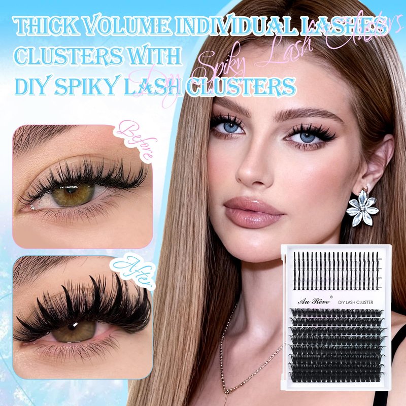 Lash Clusters Spikes Eyelash Clusters with Spiky Cluster 14-20mm Fluffy Volume 100D Individual Lashes Lash Extensions Wispy D Curl Manga Natural Cluster Anime Eyelash Extensions