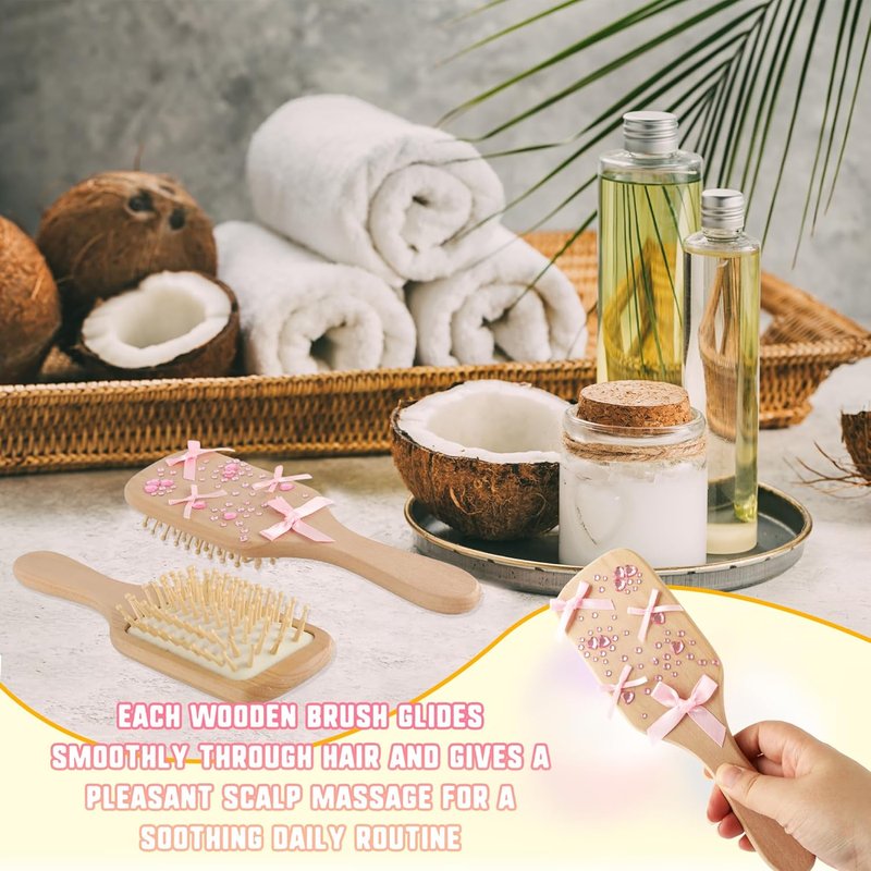 DIY Wooden Hairbrush Painting Kits - Natural Wood Paddle Brush with Stickers for Arts & Crafts | 8 Sets for Girls