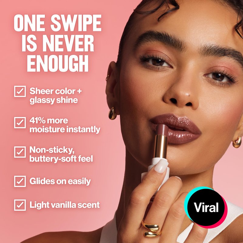 REVLON Super Lustrous Glass Shine Balm, Sheer Glossy Tinted Lip Balm, Hydrating Formula with Hyaluronic Acid, Aloe & Rose Quartz, 004 Nude Illuminator, 0.11 oz