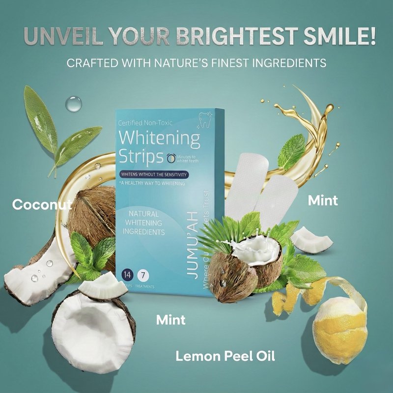 Jumu’ah Teeth Whitening Strips - 7 Treatments - 14 Strips - Enamel Safe - Certified Non-Toxic Teeth Whitening | Whitens Without Sensitivity, Coconut & Mint Flavor