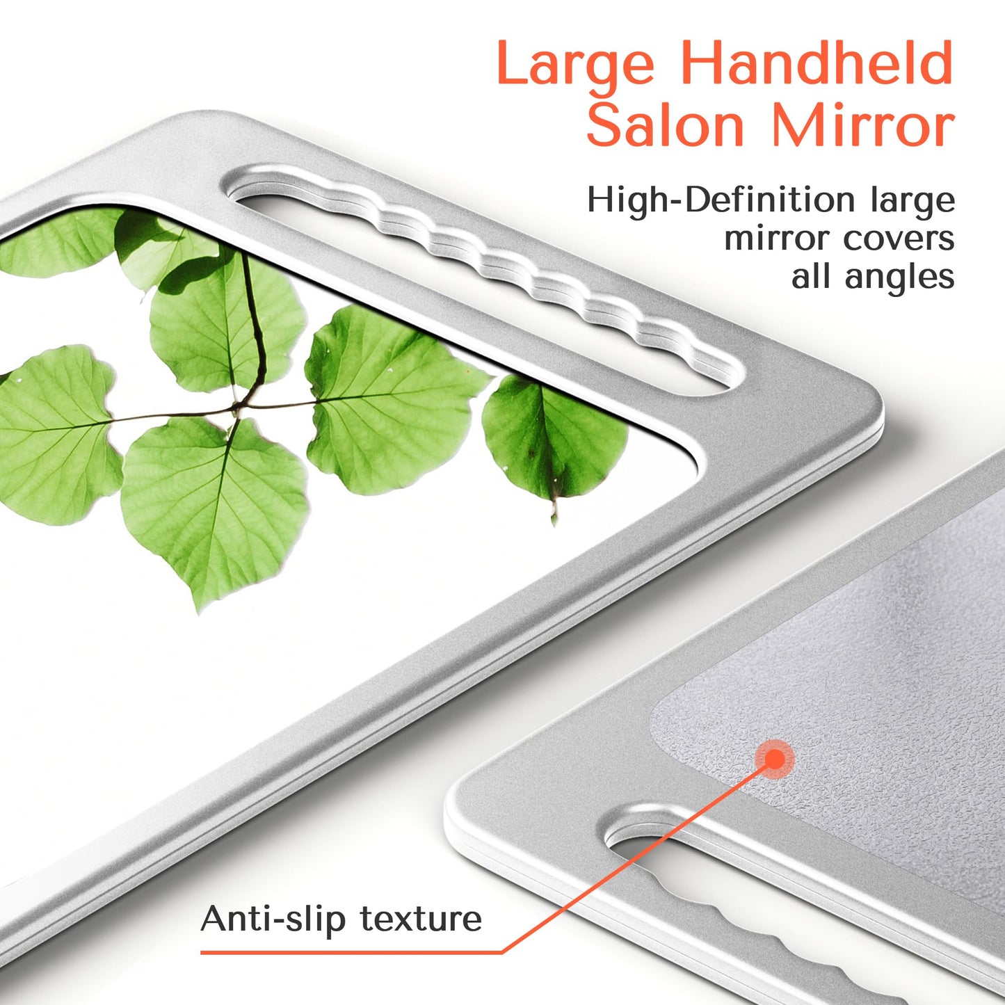 TASALON Unbreakable Hand Mirror with Double Handle- Large Handheld Barber Mirror for Hair and beauty Salon - Durable Hand Held Mirrors for barbershop - Haircut Mirror with Double Handgrip- Silver Gray