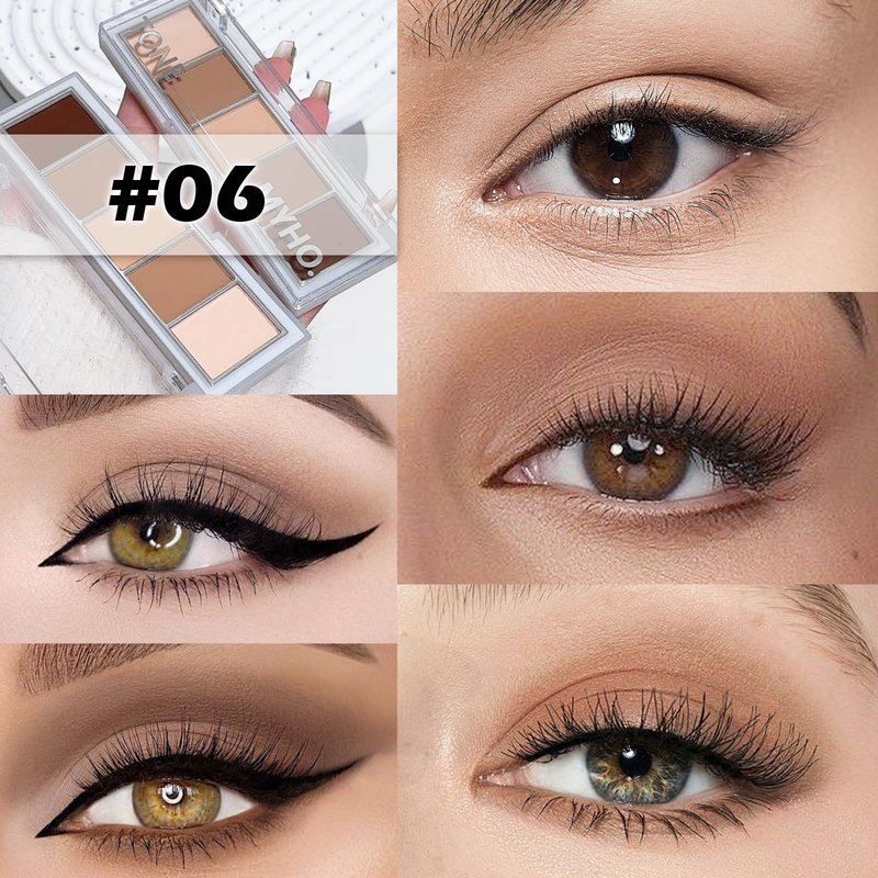 5 Colors Matte Eyeshadow Palette with Brush - Neutral Nude Taupe Dark Brown Eye Shadow Palette Makeup, Natural Waterproof Cool-Toned Eyeshadow for Green & Blue & Brown Eyes and Smokey Makeup, 06#