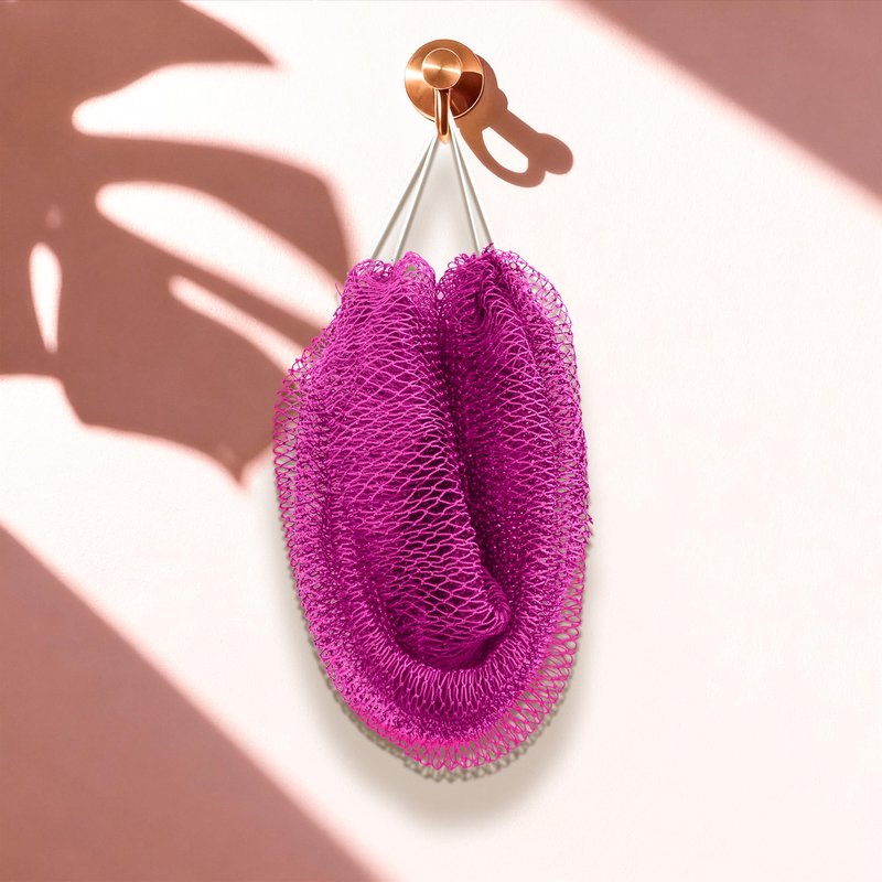 Authentic African Net Sponge Pink 2 Pack, 45 Inch Long Exfoliating Bath Net with Knots & Handles, Quick Dry Mesh Body Scrubber for Back, Shower, Face & Body, Gentle Exfoliation for All Skin Types