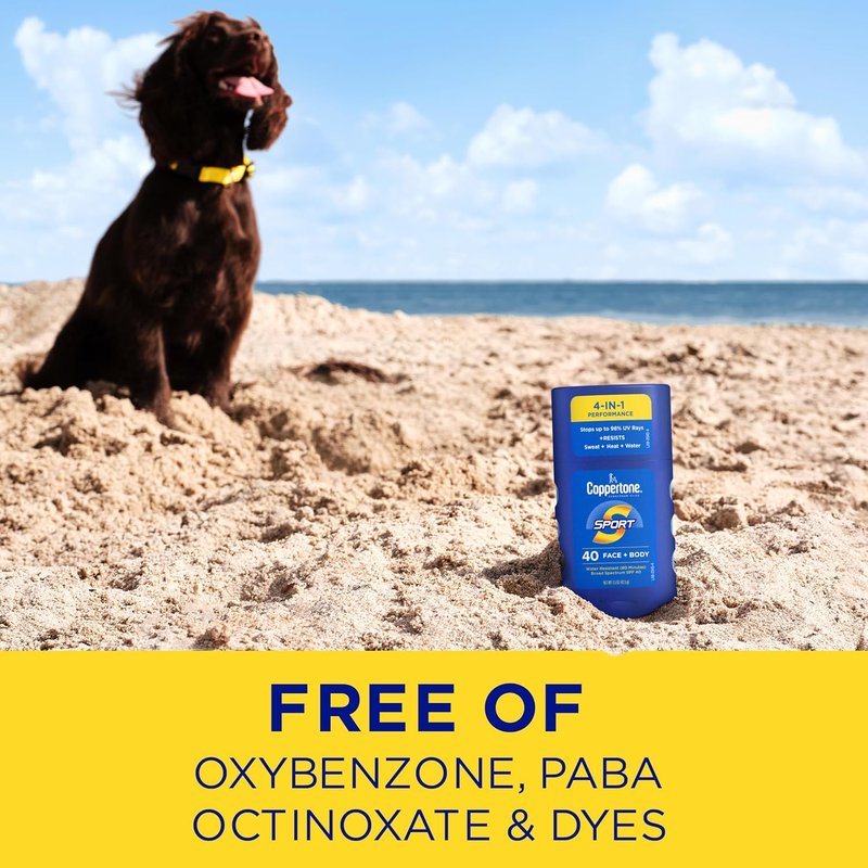 Coppertone Sport Sunscreen Stick SPF 40 - Water-Resistant Face & Body Protection | Travel Size 1.5 Oz