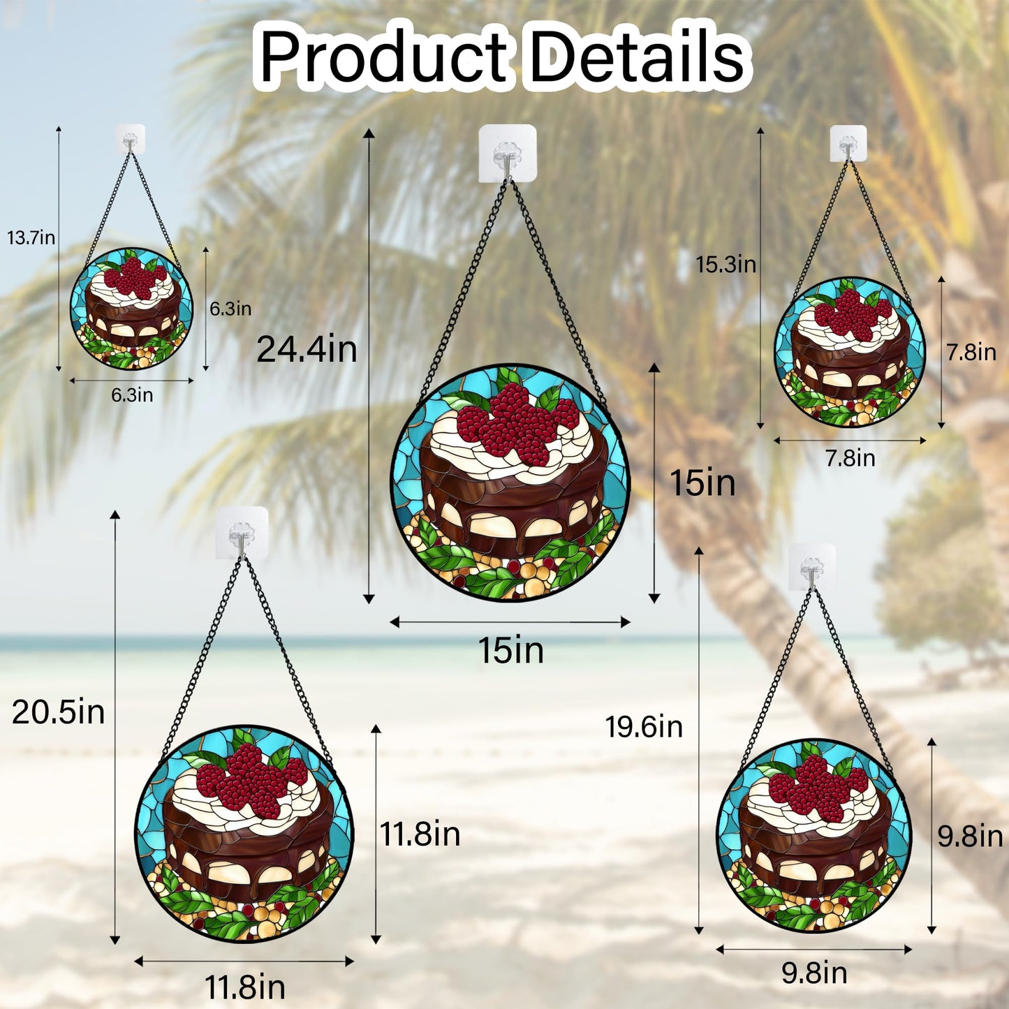 QZQCBLC Stained Glass Window Hanging Raspberry Cake 6.3" - Black Suncatcher Door Garden Sun Catcher Home Decor Birthday Christmas for Mom Men Woman Wife Girl Friend Nana