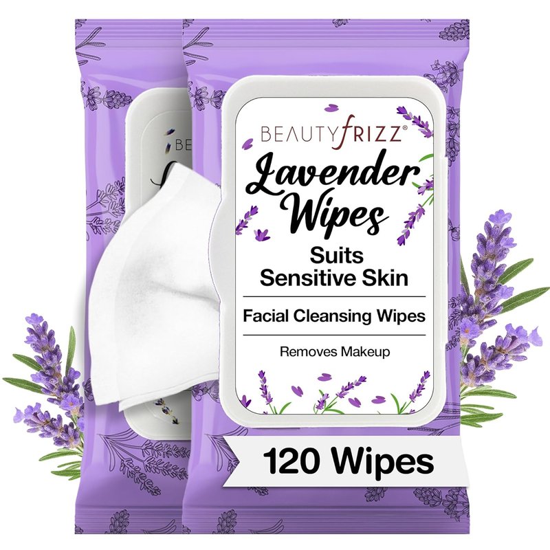 Lavender Face Wipes - Gentle No Rinse Makeup Remover & Cleansing Wipes | Aloe & Vitamin A & E, 120 Pcs