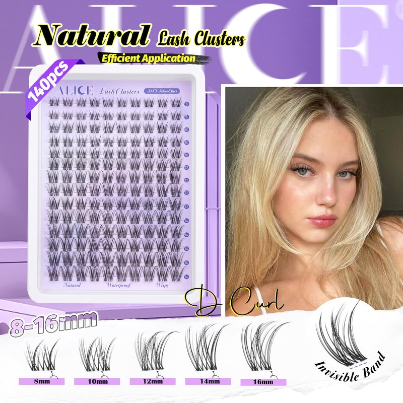 ALICE Natural Lash Clusters Lash Extensions Invisible Band Waterproof 8-16mm Cluster Eyelash Extensions Wispy Eyelash Clusters Individual Lashes Cluster Lashes