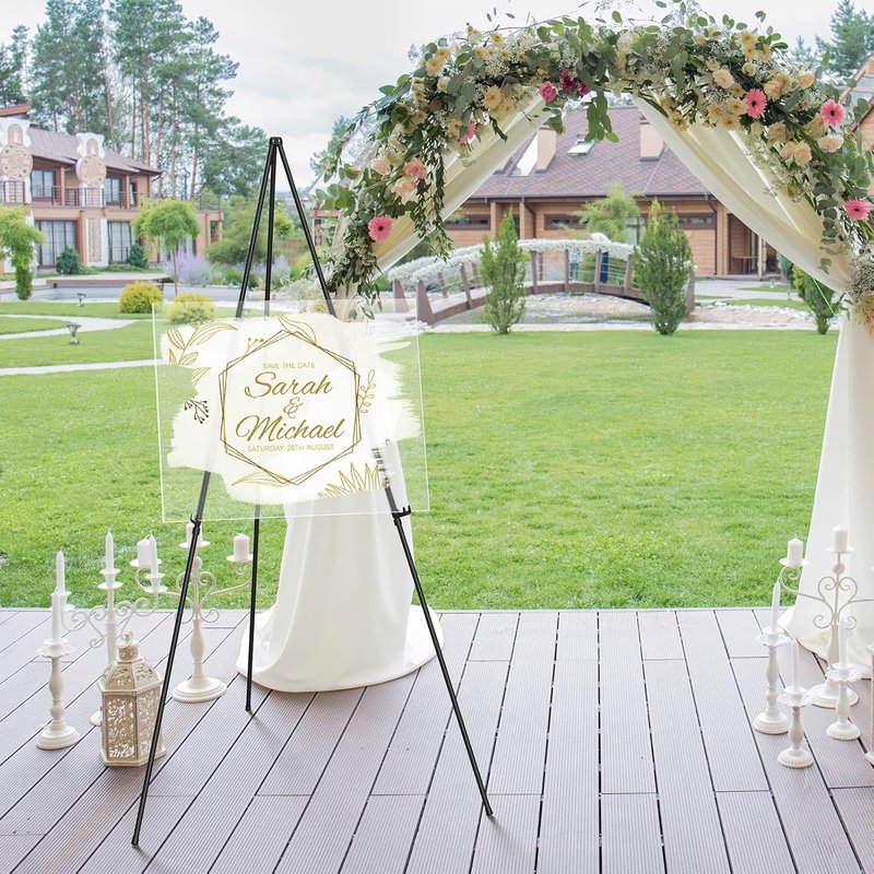 Display Easel Stand - 63” Collapsible Tripod for Weddings | Sturdy Metal Adjustable Floor Easel - Black