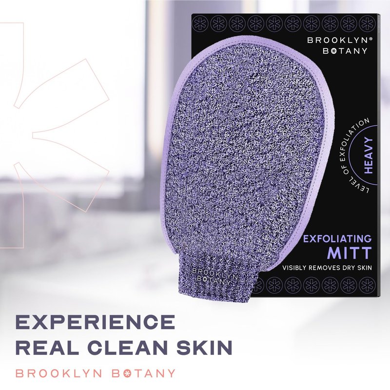 Brooklyn Botany Exfoliating Mitts for Bath and Shower – Heavy Duty Exfoliating Body Scrubber for Massage and Dead Skin Remover for Body – 2 Mitts